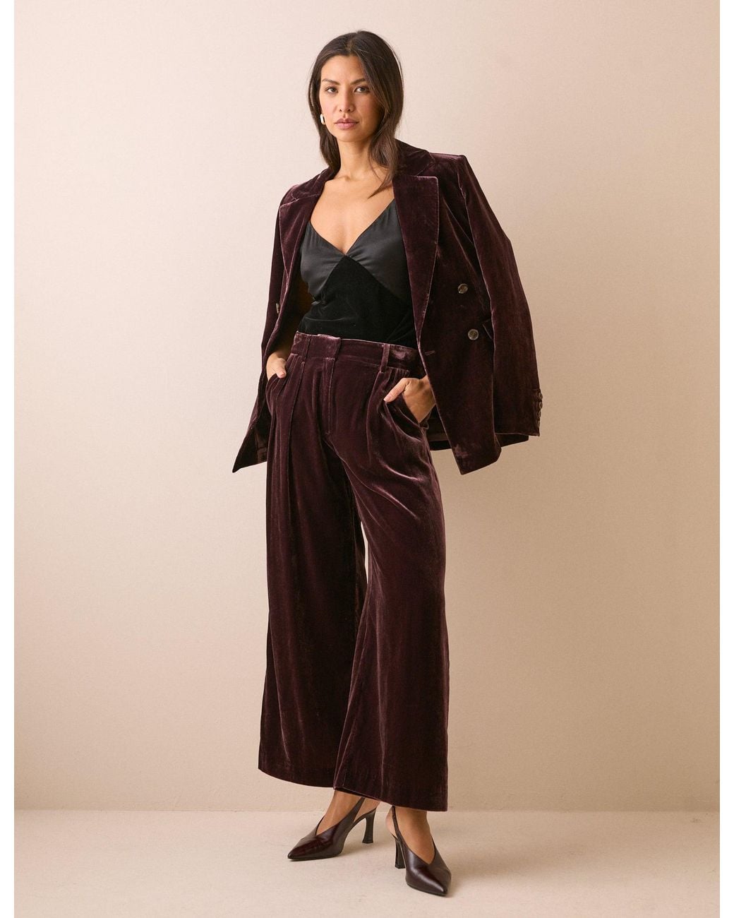 Nobody's Child Natural Velvet Wide Leg Trouser