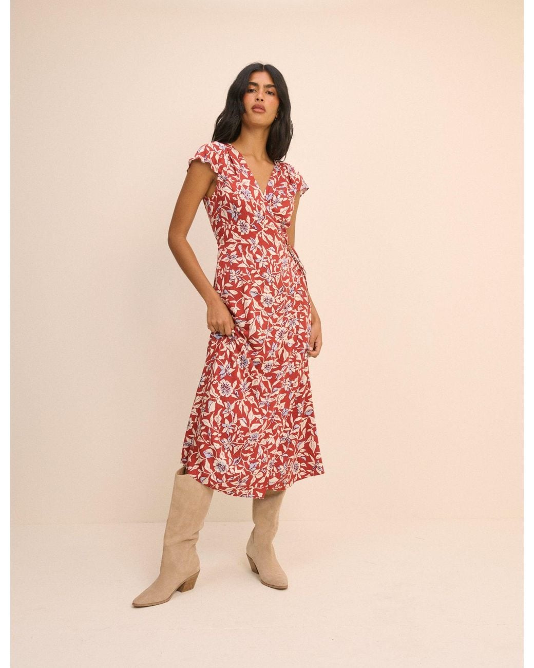 Nobody's Child Pink Floral Wrapover Bree Midi Dress