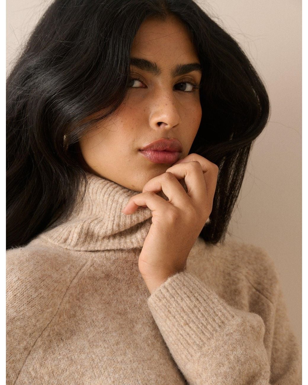 Nobody's Child Natural Oatmeal Marl Roll-Neck Oversized Jumper