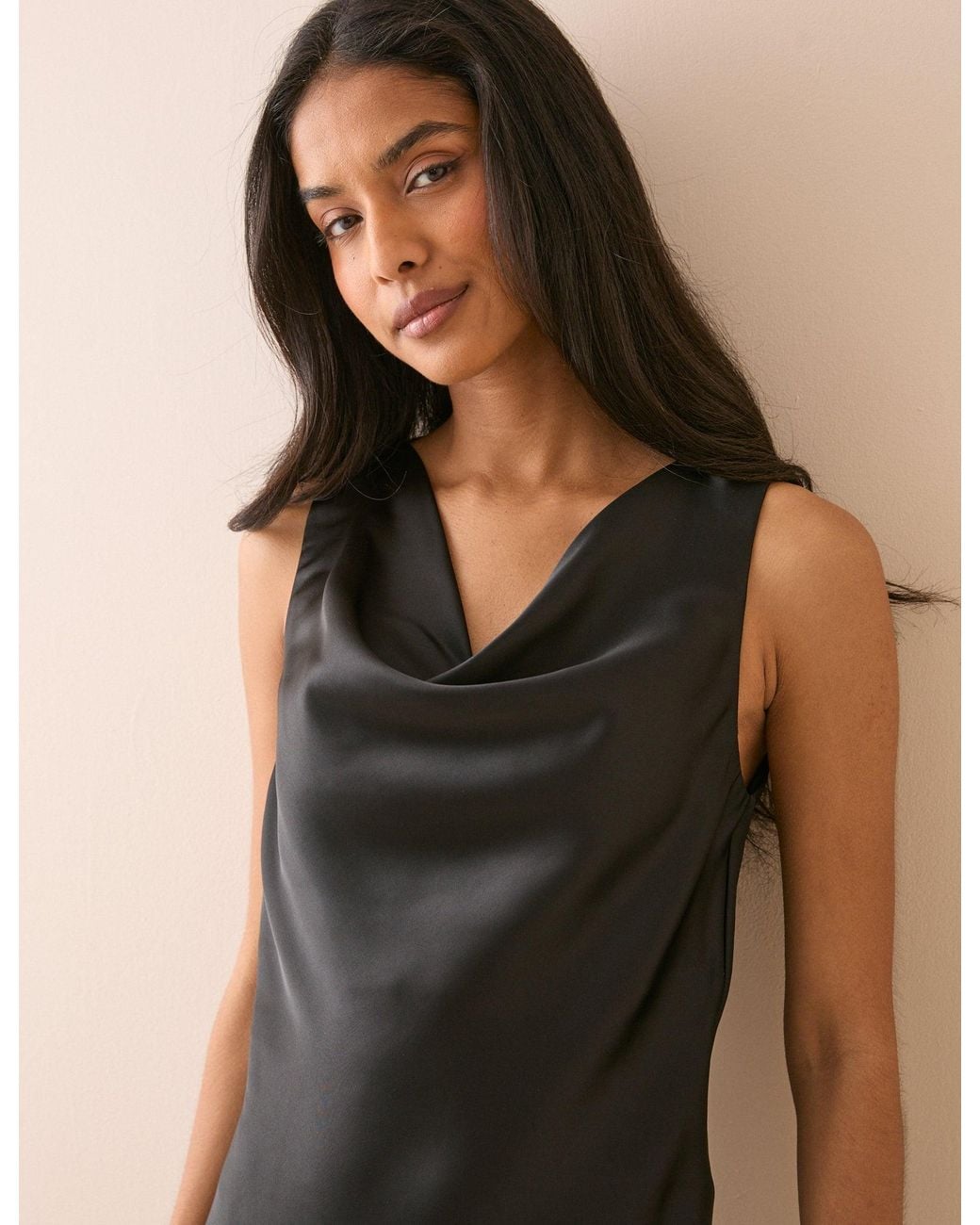 Nobody's Child Black Cowl Neck Satin Eton Mini Dress
