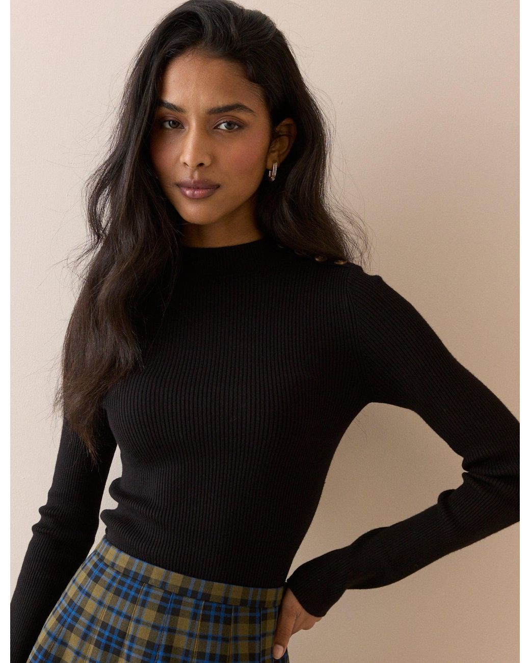 Nobody's Child Black Ribbed Button Detail Top