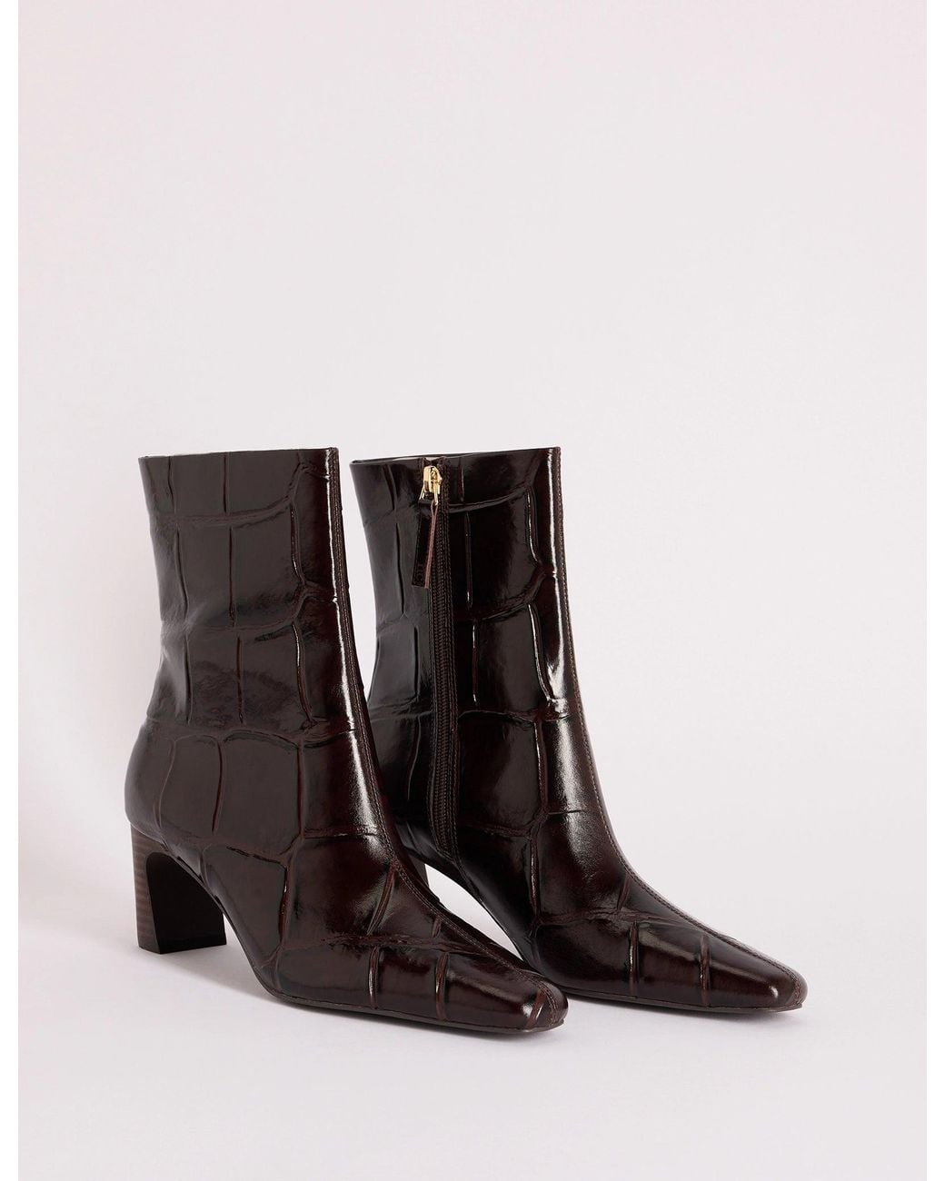 Nobody's Child Brown Crocodile Print Leather Ottilie Ankle Boots