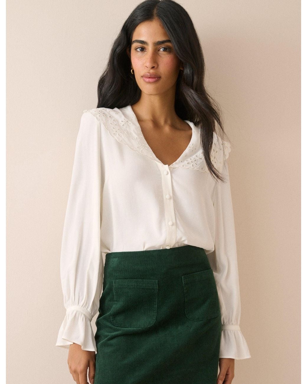 Nobody's Child Natural Ivory Oversized Collared Blouse