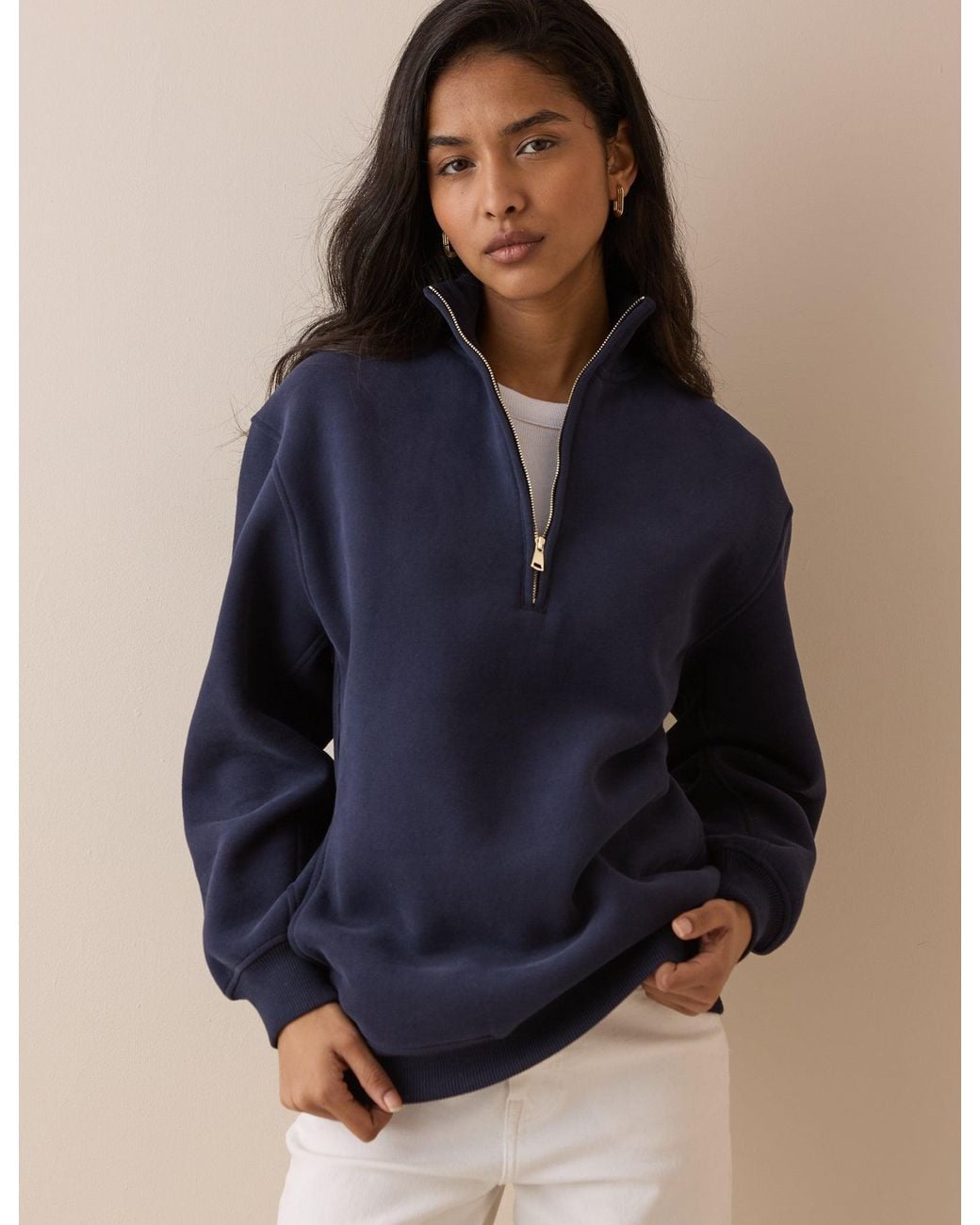 Nobody's Child Blue Quarter Zip Longline Sweatshirt
