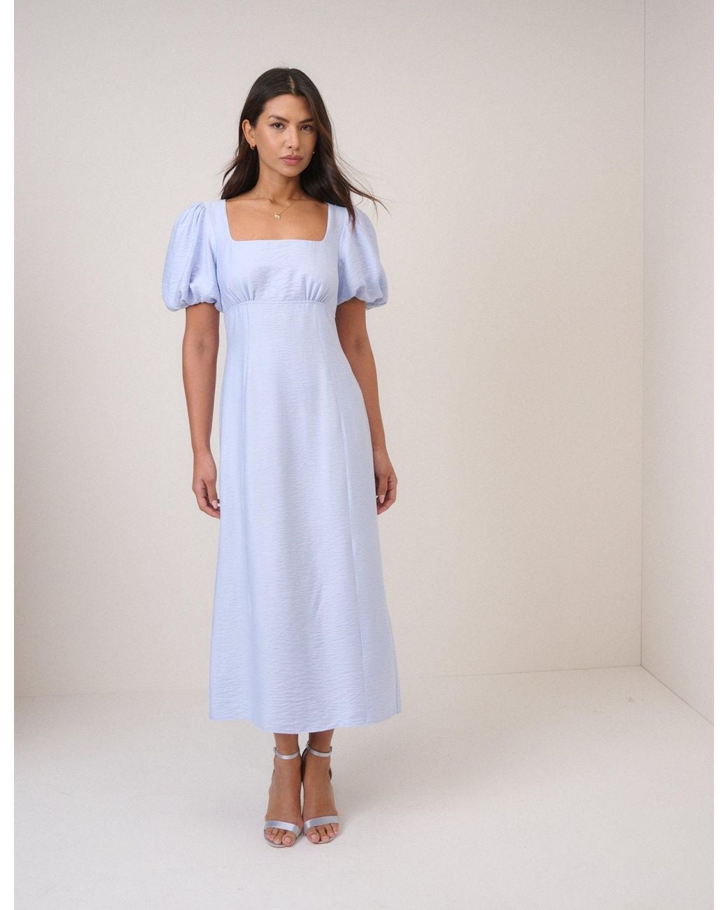 Nobody's Child Blue Puff Sleeve Pax Midi Dress