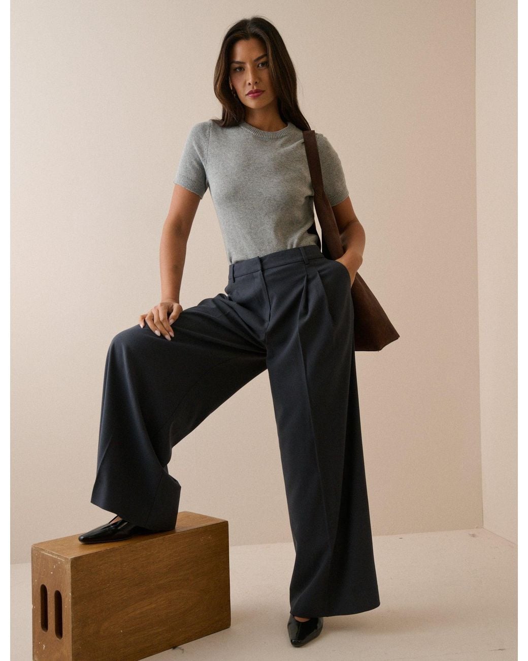 Nobody's Child Natural Super Wide Leg Trousers
