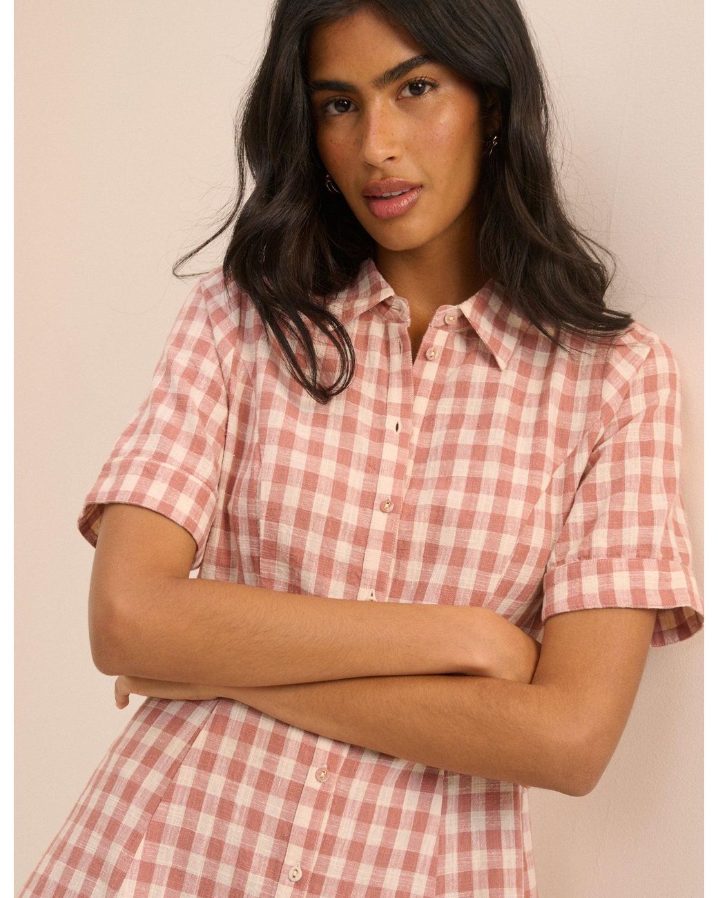 Nobody's Child Pink Gingham Dillon Mini Shirt Dress
