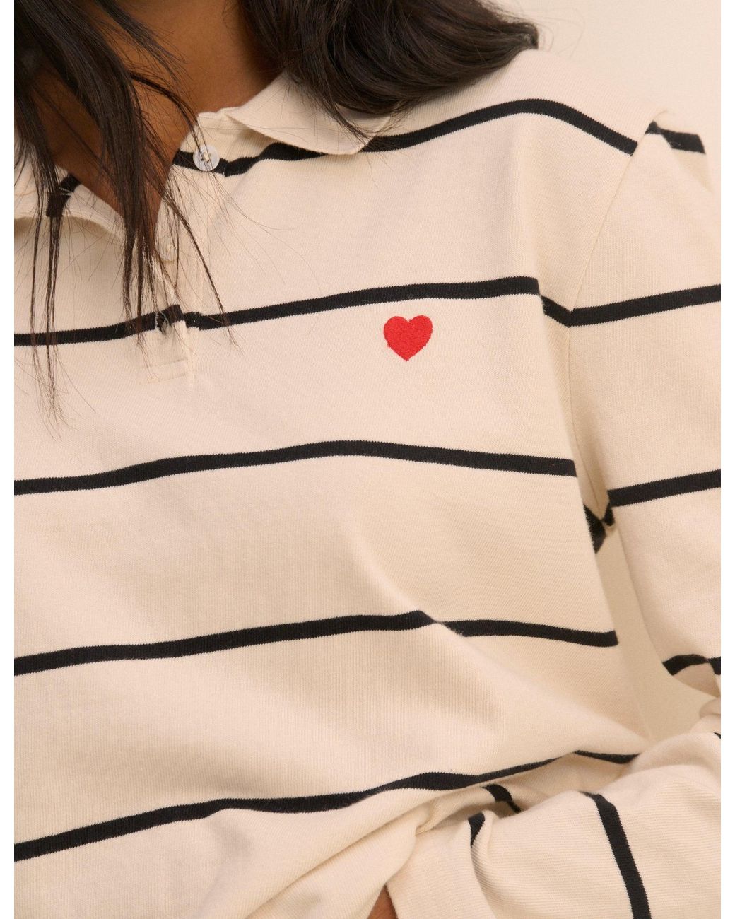 Nobody's Child Natural Striped Long Sleeve Polo Top
