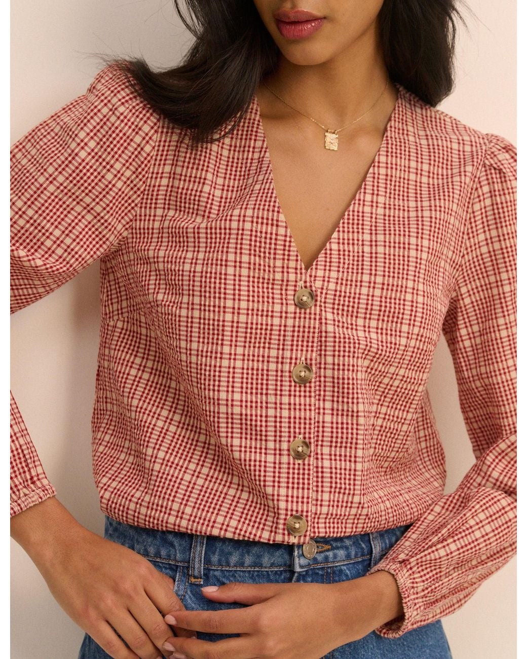 Nobody's Child Orange Check Brooke Blouse