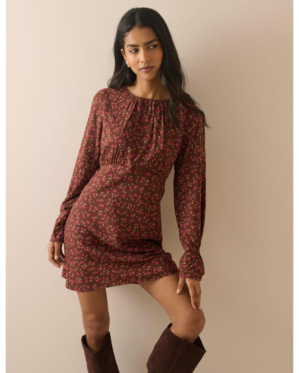 Nobody's Child Brown Chocolate Floral Sicily Mini Dress