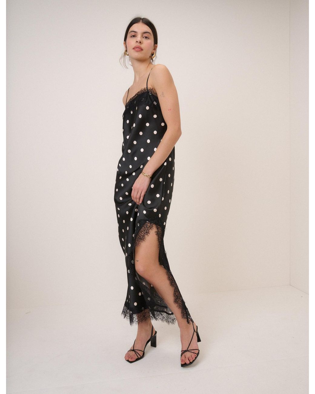 Nobody's Child Natural Polka Dot Betsie Lace Trim Midi Column Dress