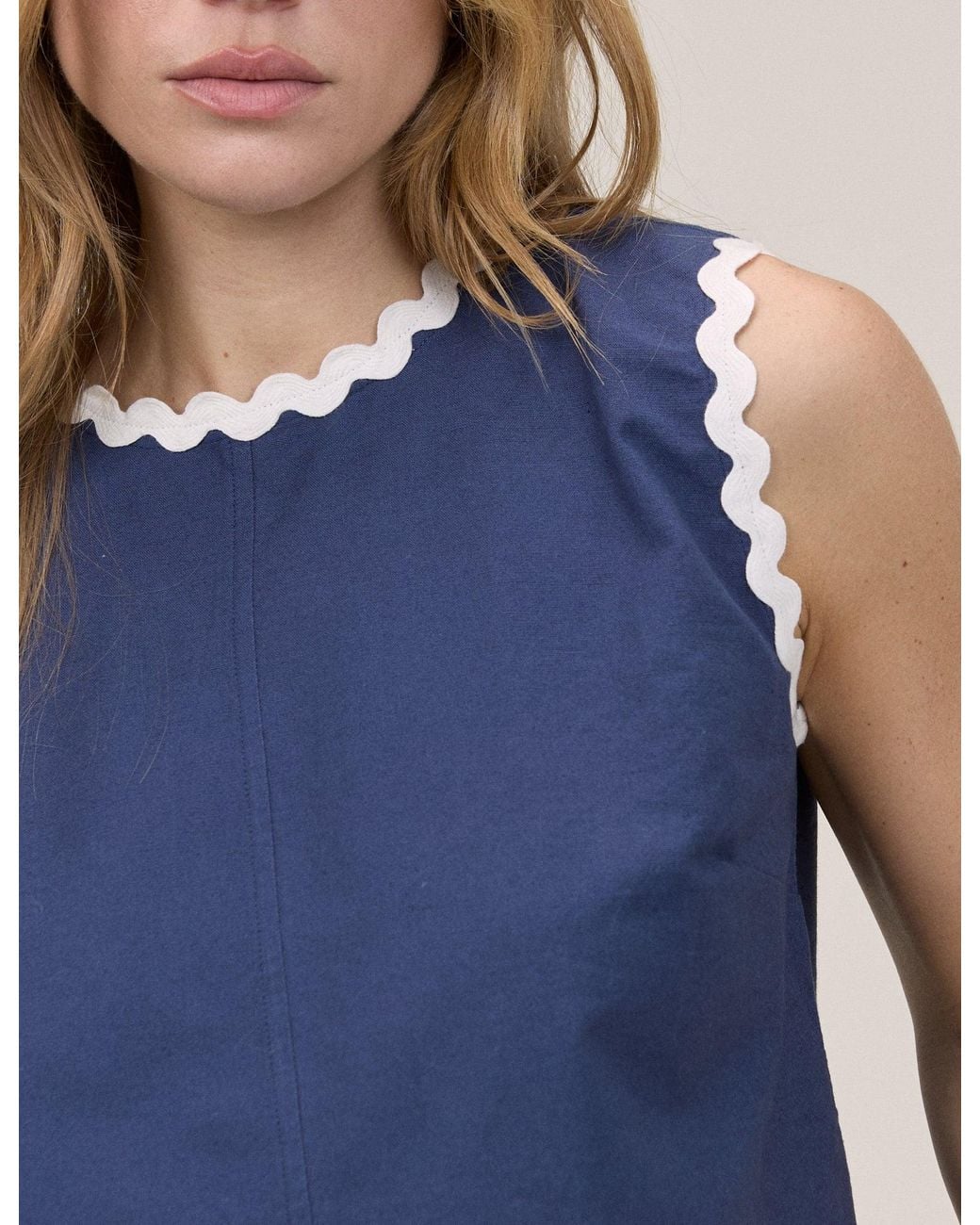 Nobody's Child Blue Dark Ric Rac Trim Sleeveless Swing Top
