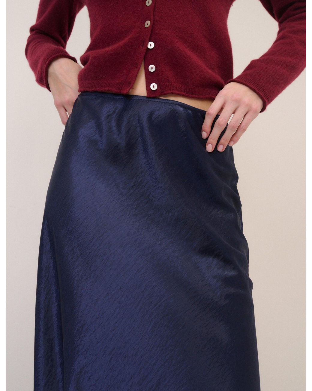 Nobody's Child Blue Satin Mila Midi Skirt