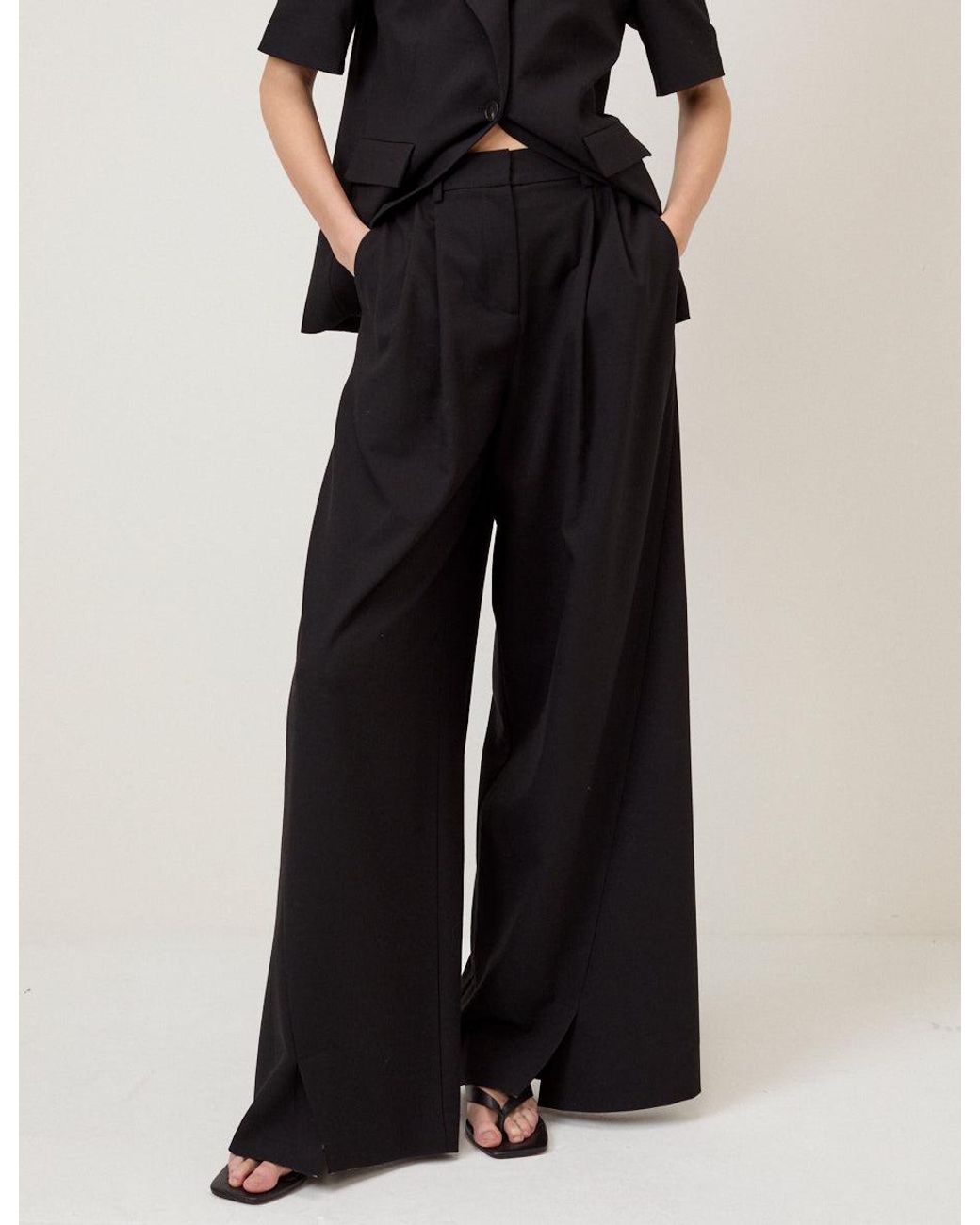 Nobody's Child Black Pleated Wide Leg Trousers