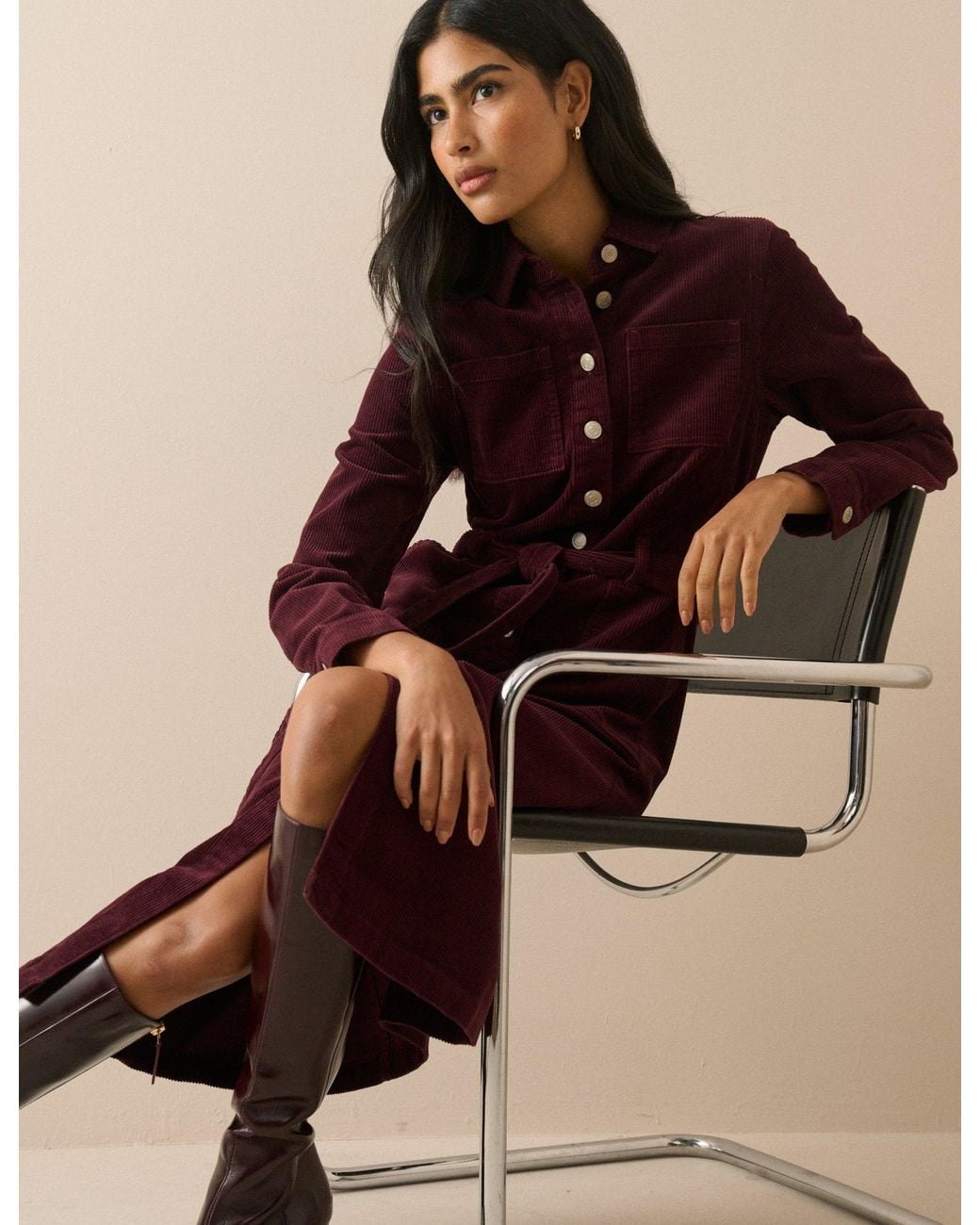 Nobody's Child Brown Cord Finchley Shirt Dress