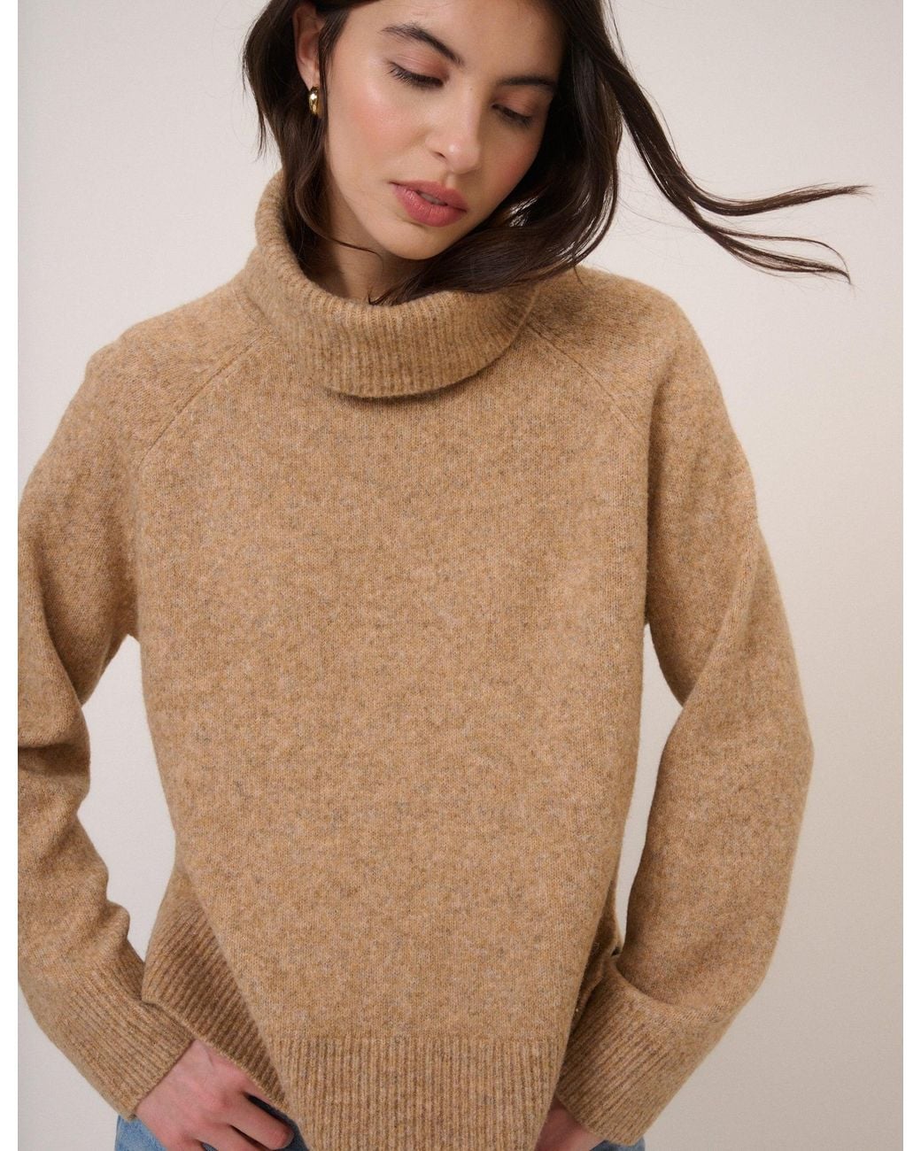 Nobody's Child Brown Camel Roll Neck Relaxed Fit Jumper
