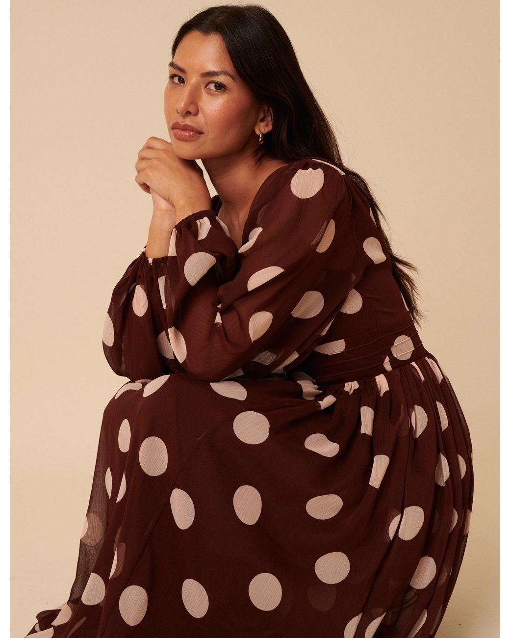 Nobody's Child Brown Polka Dot Balloon Sleeve Anya Midi Dress