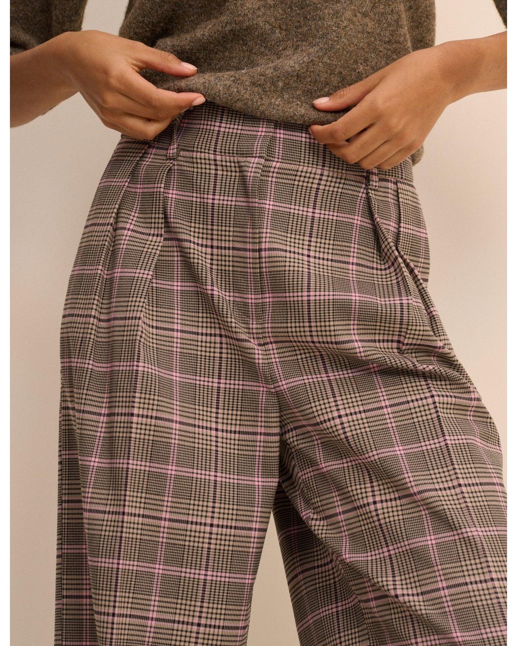 Nobody's Child Brown Petite Check Wide Leg Rue Trousers
