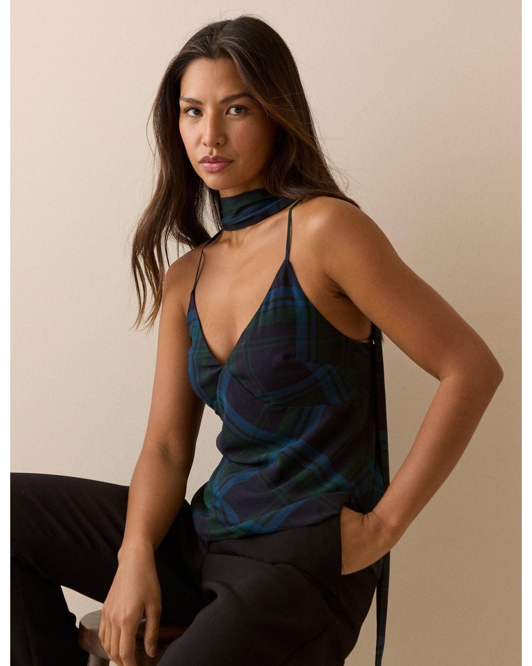 Nobody's Child Black And Tartan Cami Top And Scarf
