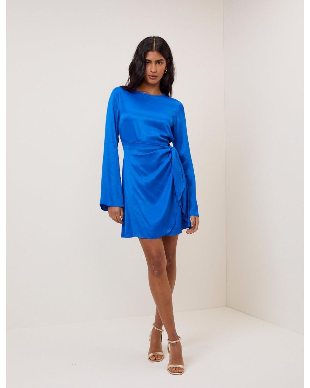 Nobody's Child Blue Electric Satin Bow Tie Blair Mini Dress