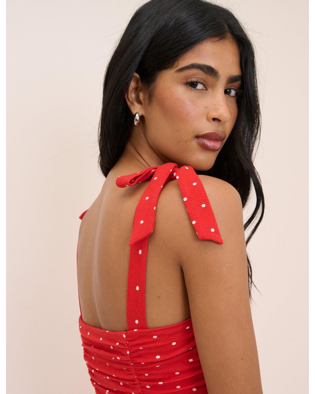 Nobody's Child Red Polka Dot Hattie Jersey Midi Dress