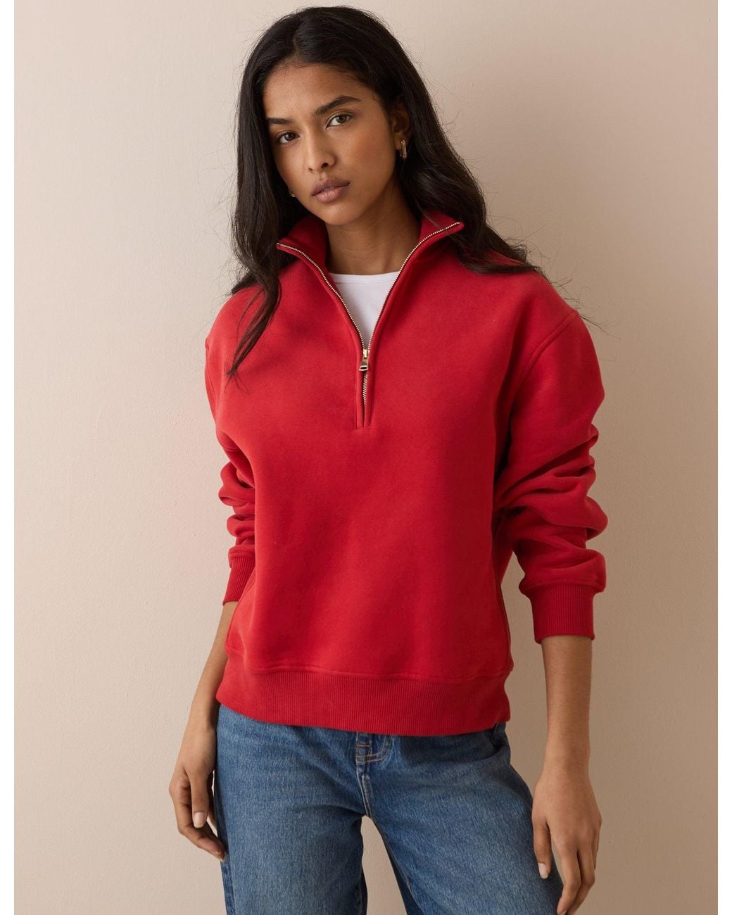 Nobody's Child Red Quarter Zip Funnel Neck Sweatshirt