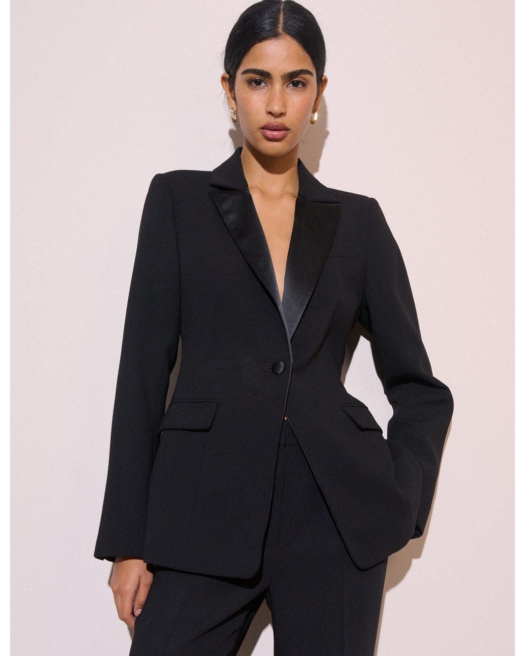 Nobody's Child Black Satin Lapel Tuxedo Blazer