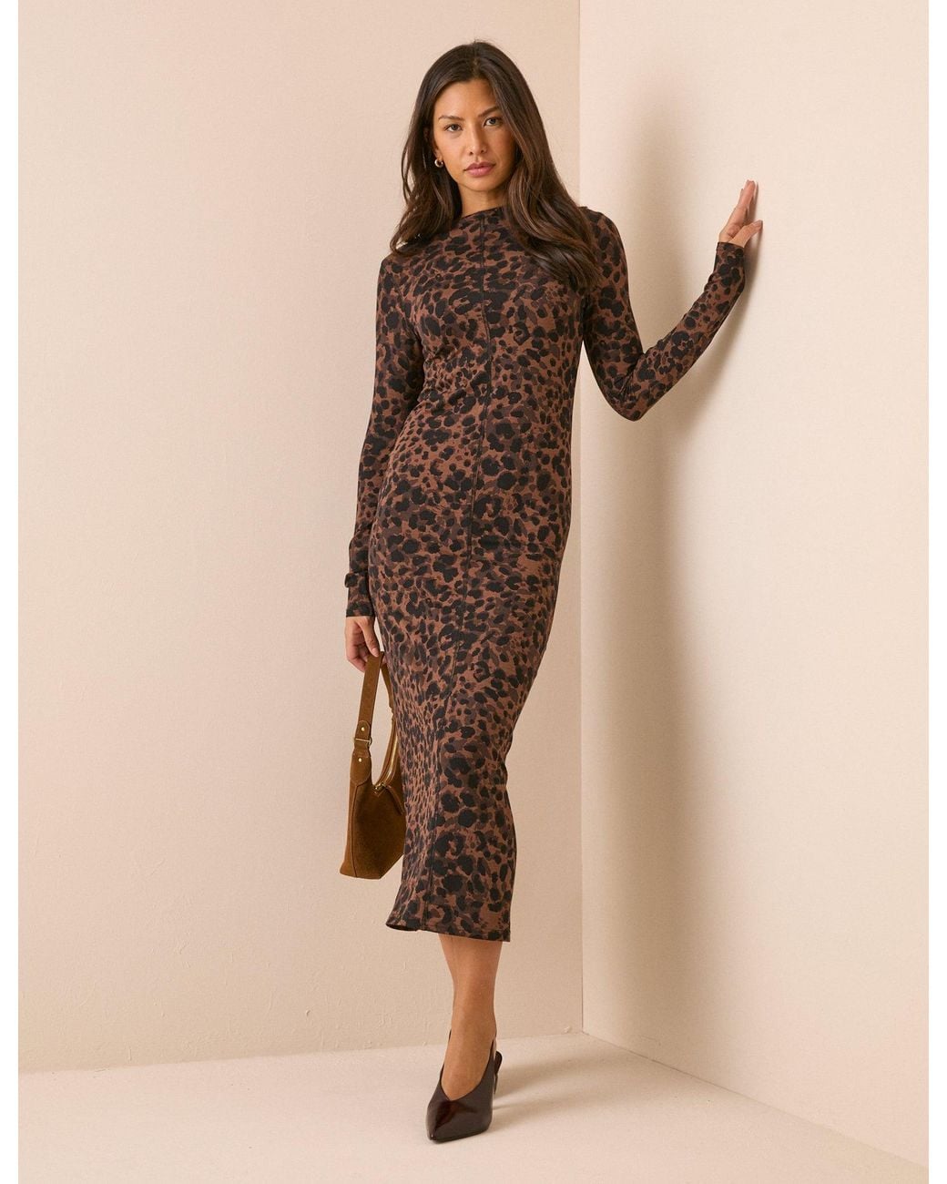 Nobody's Child Natural Animal Print Jersey Amelie Midi Dress