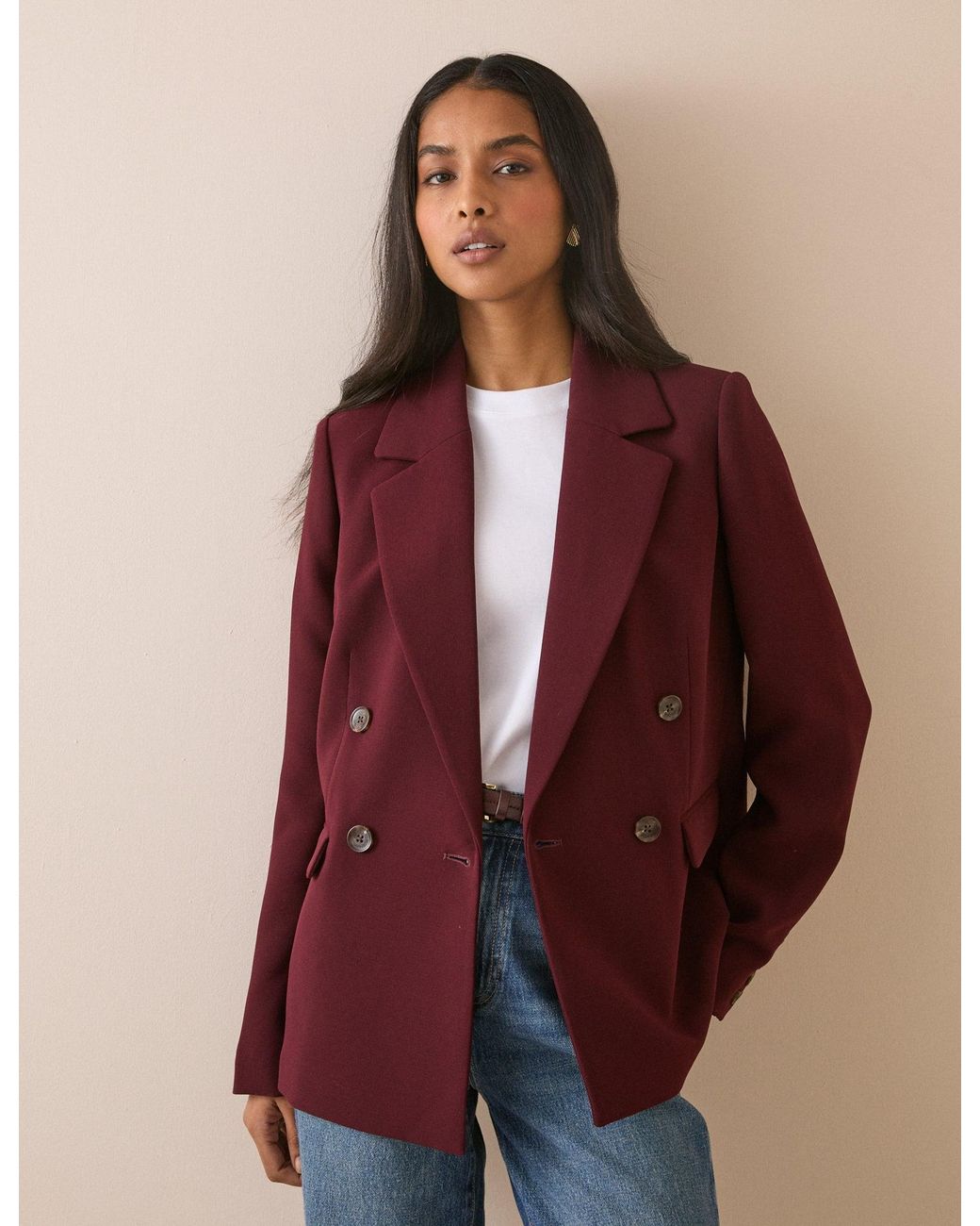 Nobody's Child Red Burgundy Double Breasted Alicia Blazer