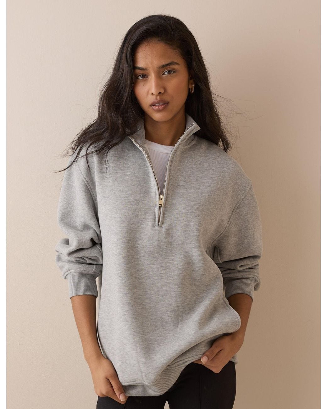 Nobody's Child Brown Marl Quarter Zip Longline Sweatshirt