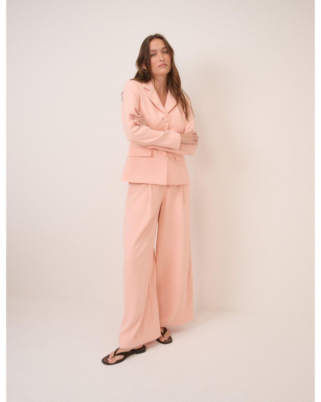 Nobody's Child Blue Peach Cinched Waist Crepe Blazer