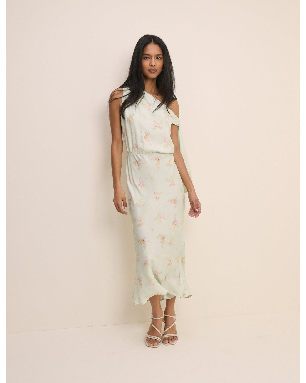 Nobody's Child Natural Mint Floral Kavita Satin Midi Dress