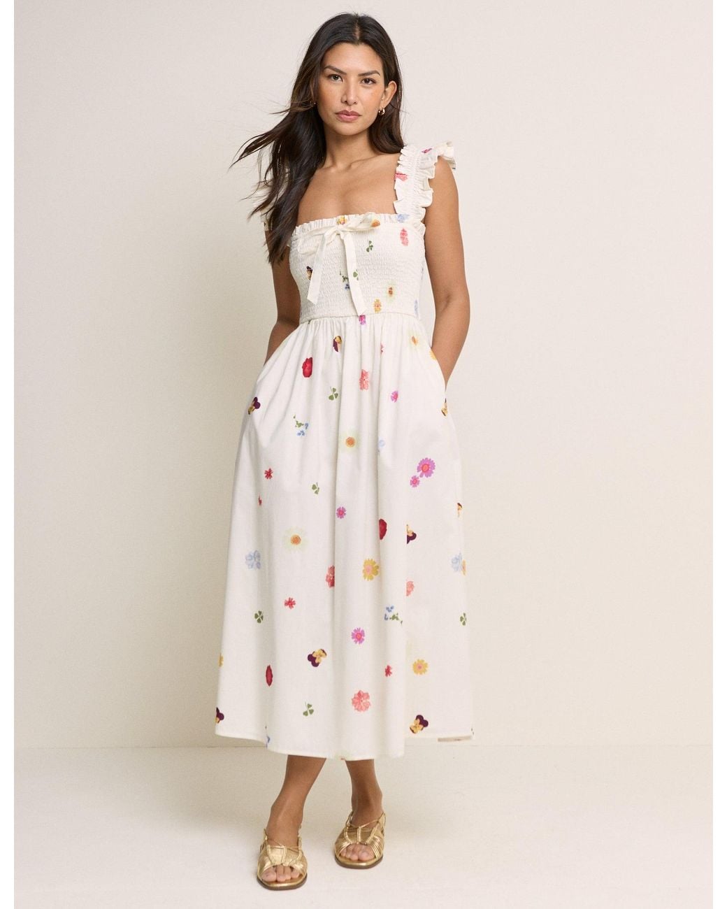 Nobody's Child Pink Floral Shirred Christina Midi Dress