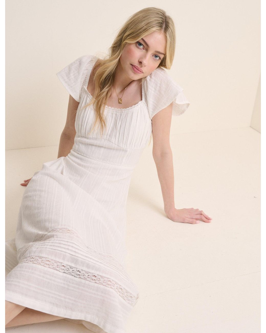 Nobody's Child Natural Pintuck Scoop Neck Alex Midi Dress
