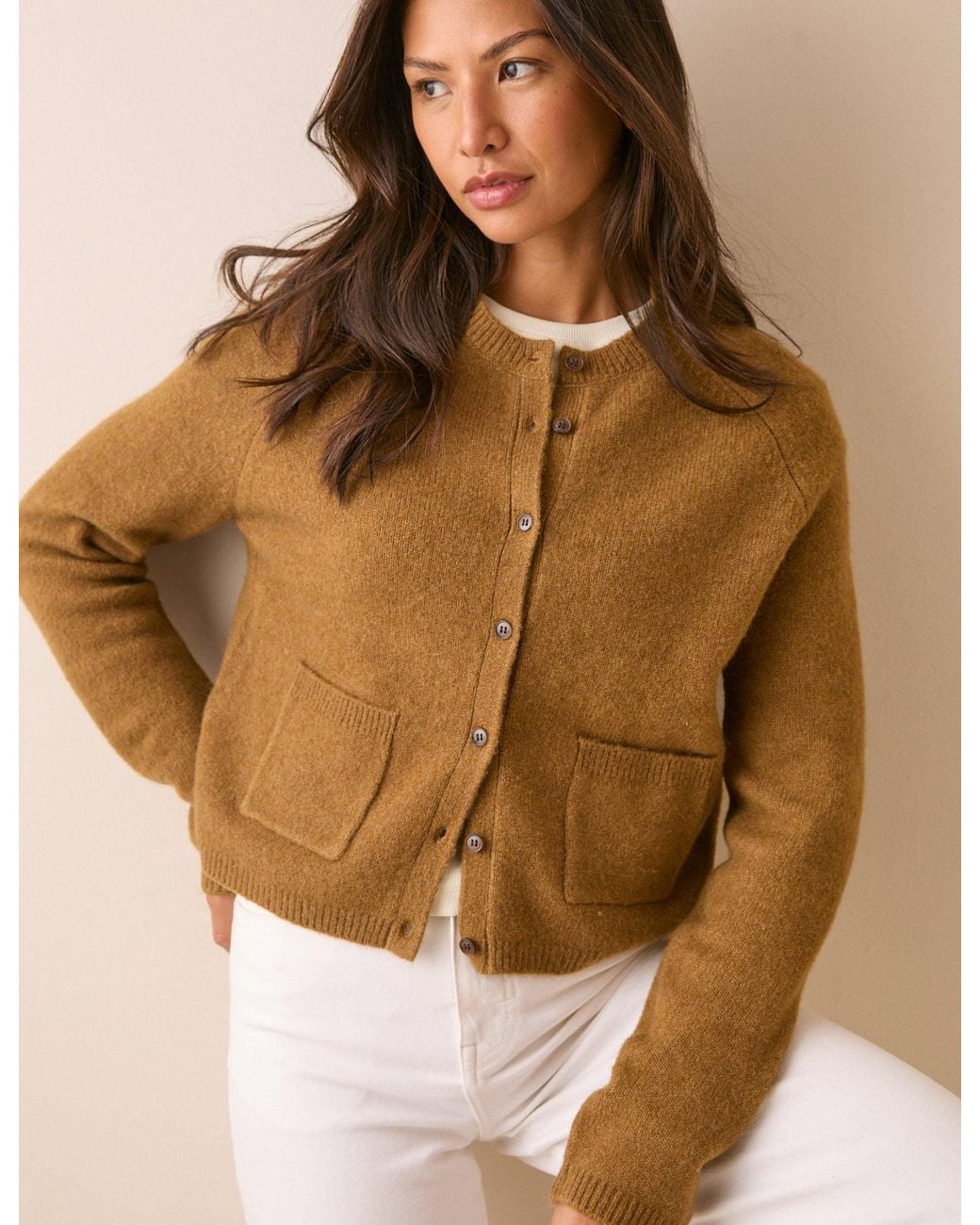 Nobody's Child Brown Camel Patch Pocket Cardigan