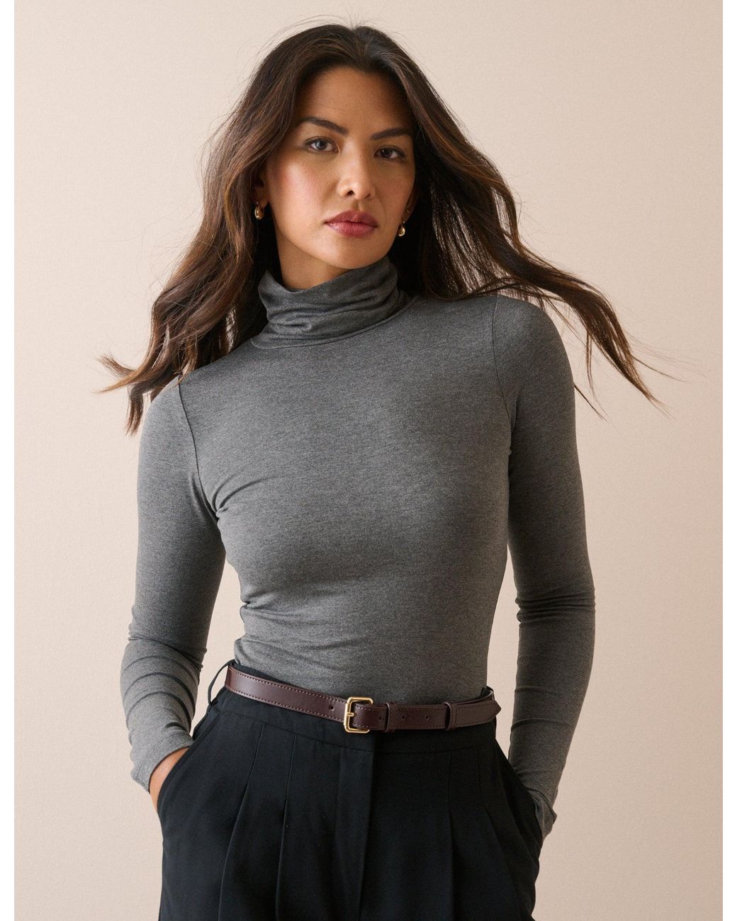 Nobody's Child Gray Roll Neck Jersey Top
