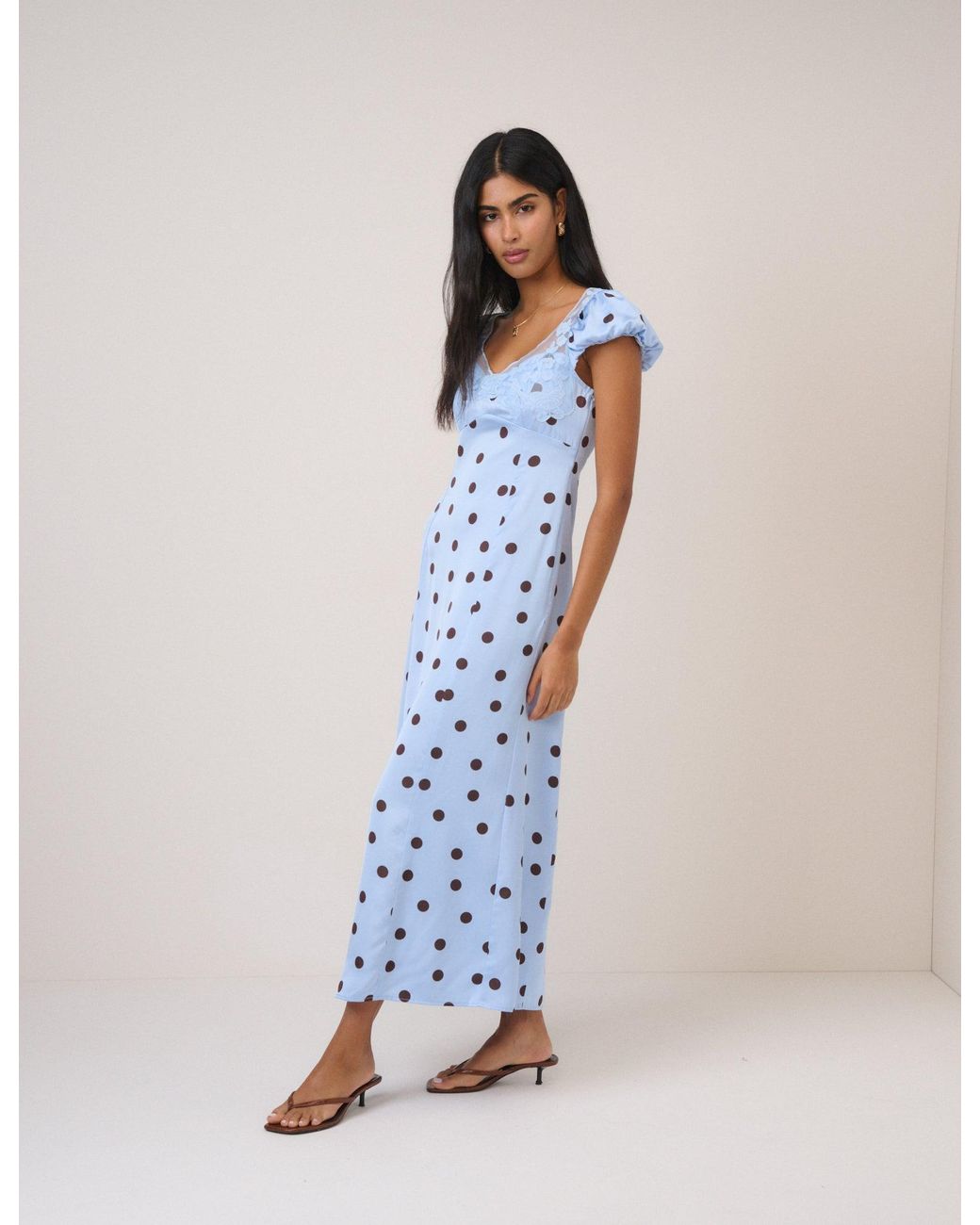 Nobody's Child Blue Polka Dot Ava Maxi Dress