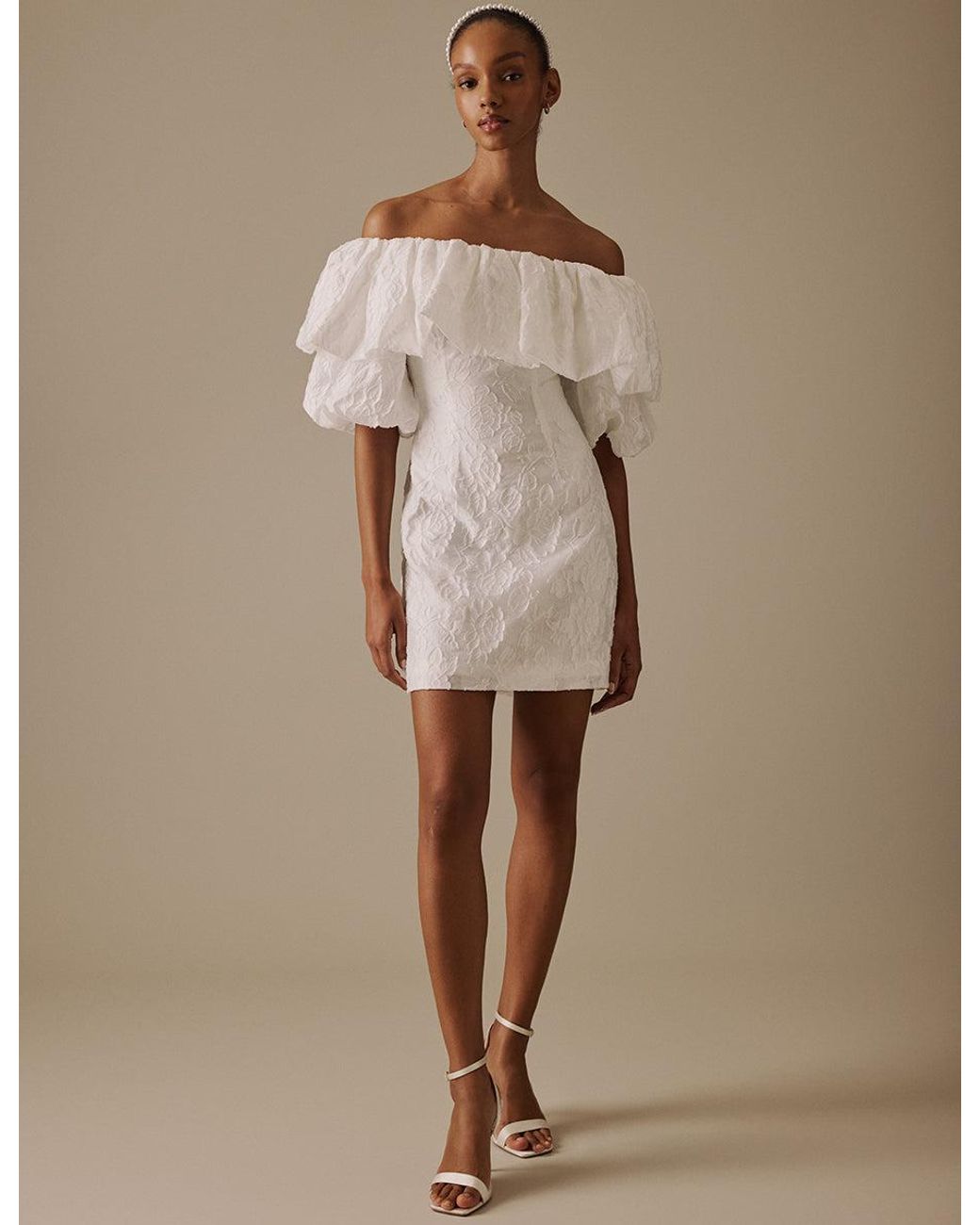 Nobody's Child Brown Puff Sleeve Mini Blakeney Bridal Dress