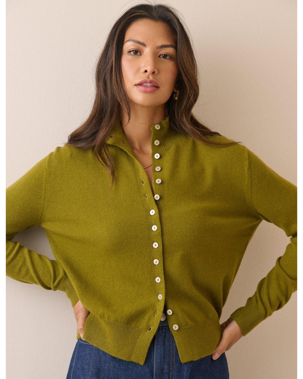 Nobody's Child Green Cashmere Funnel Neck Cardigan