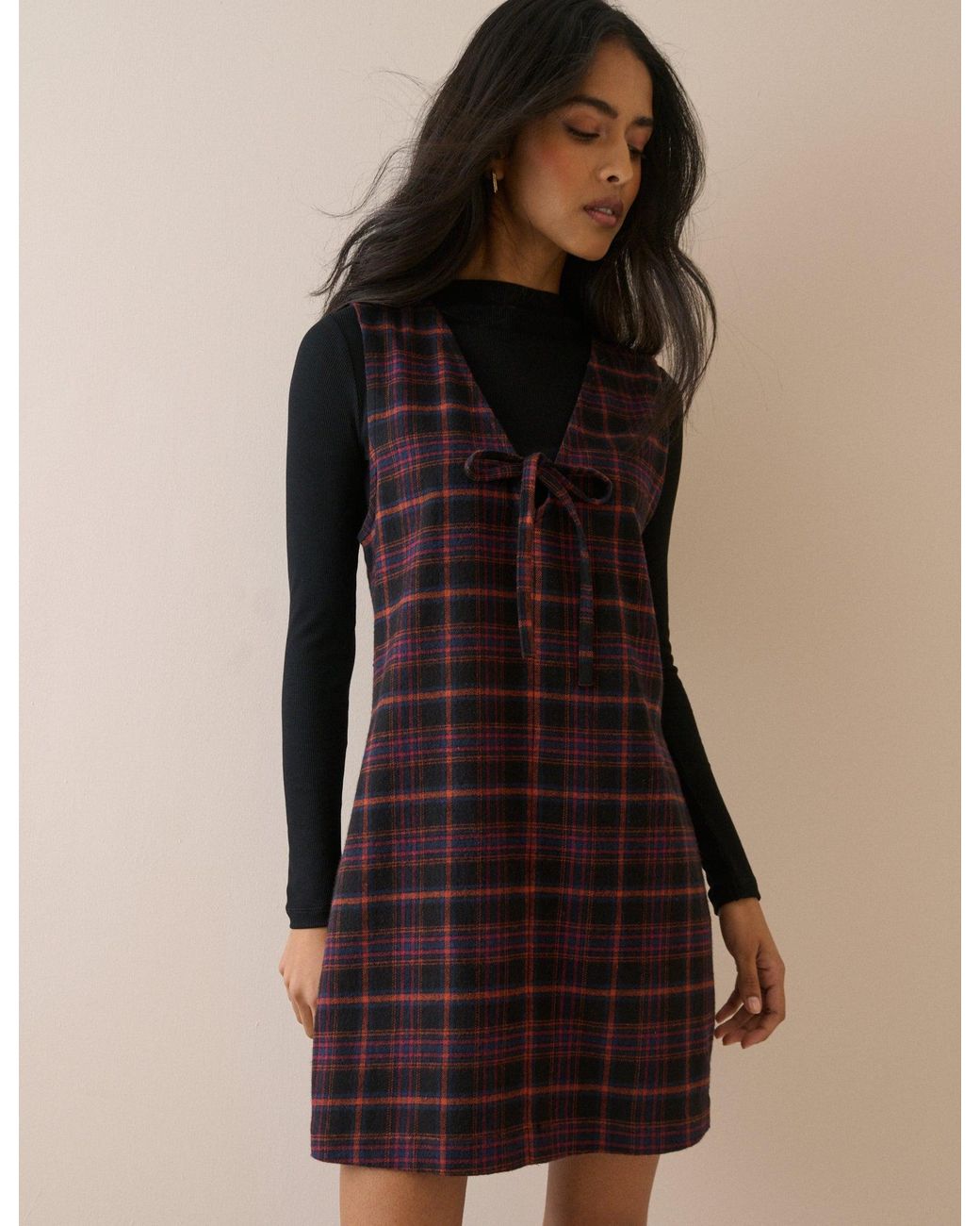 Nobody's Child Black Tartan Cord Nila Shift Mini Dress