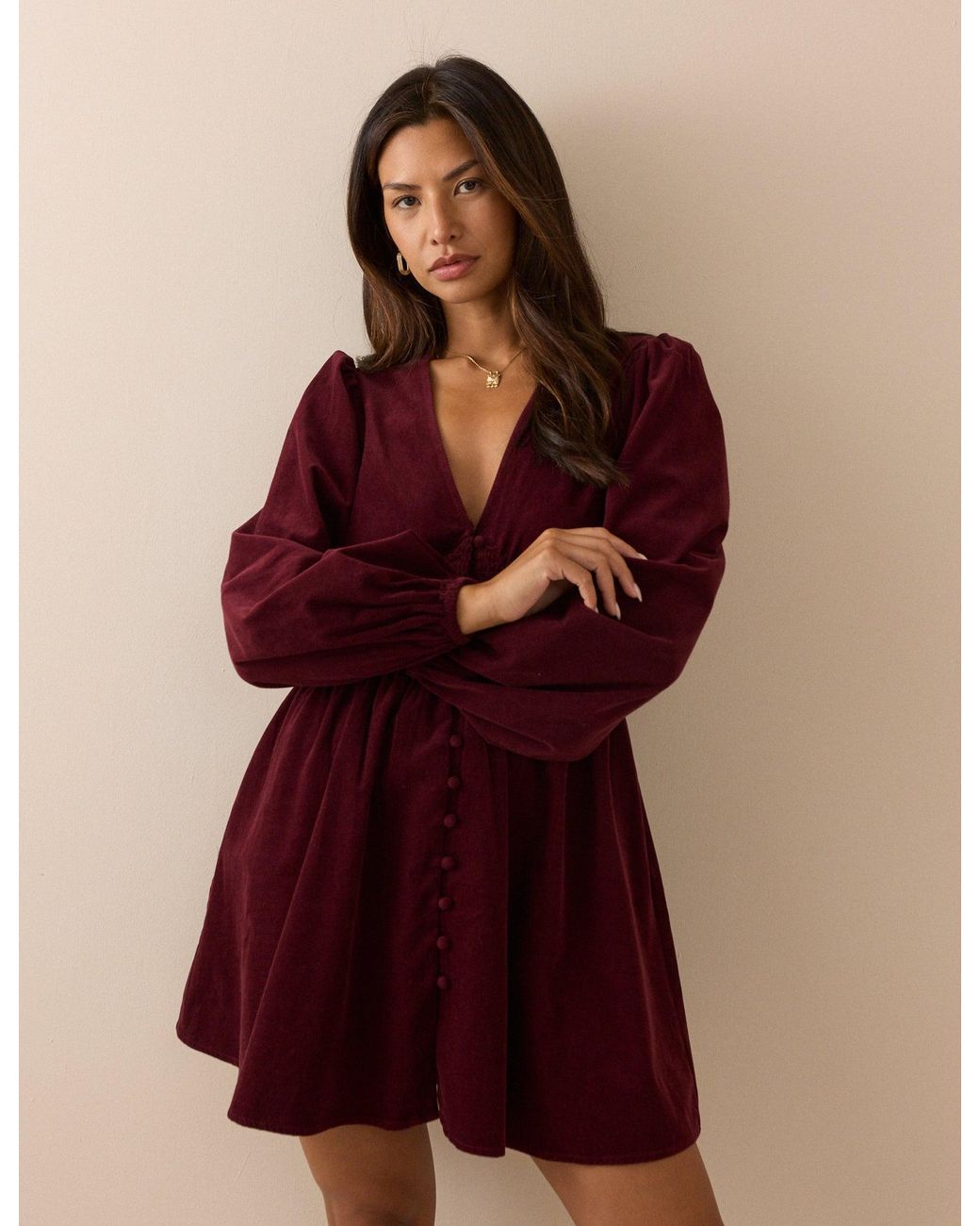 Nobody's Child Red Burgundy Cord Riley Mini Dress