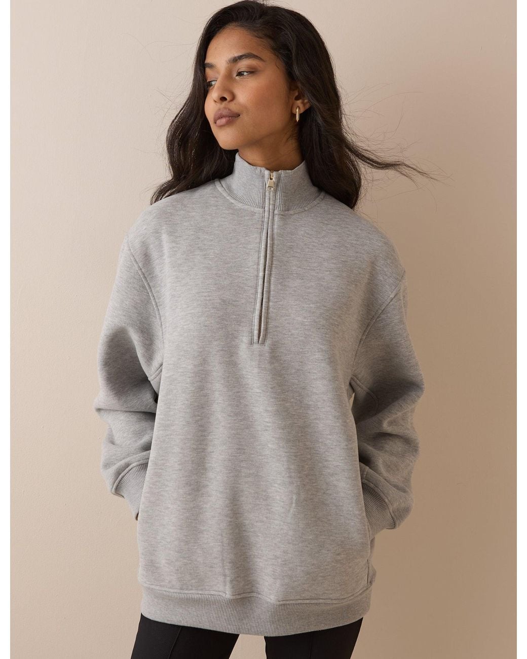 Nobody's Child Brown Marl Quarter Zip Longline Sweatshirt