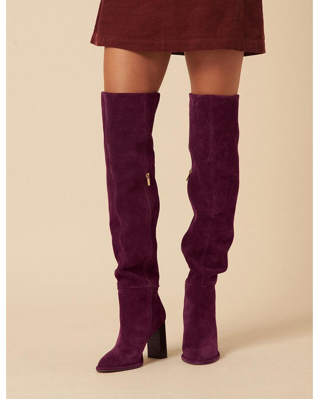 Nobody's Child Purple Burgundy Suede Thigh High Boots