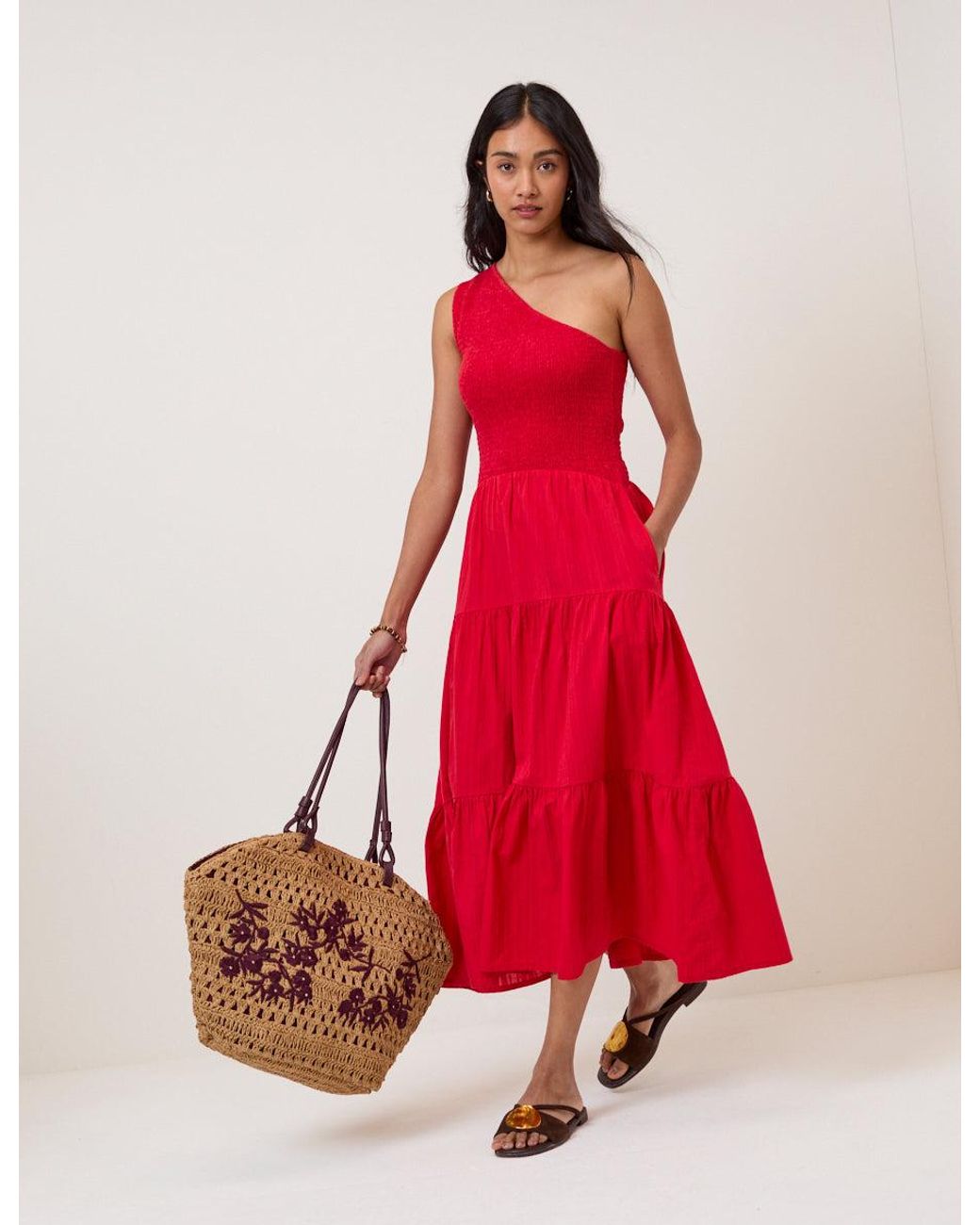 Nobody's Child Red One Shoulder Cecilia Midi Dress