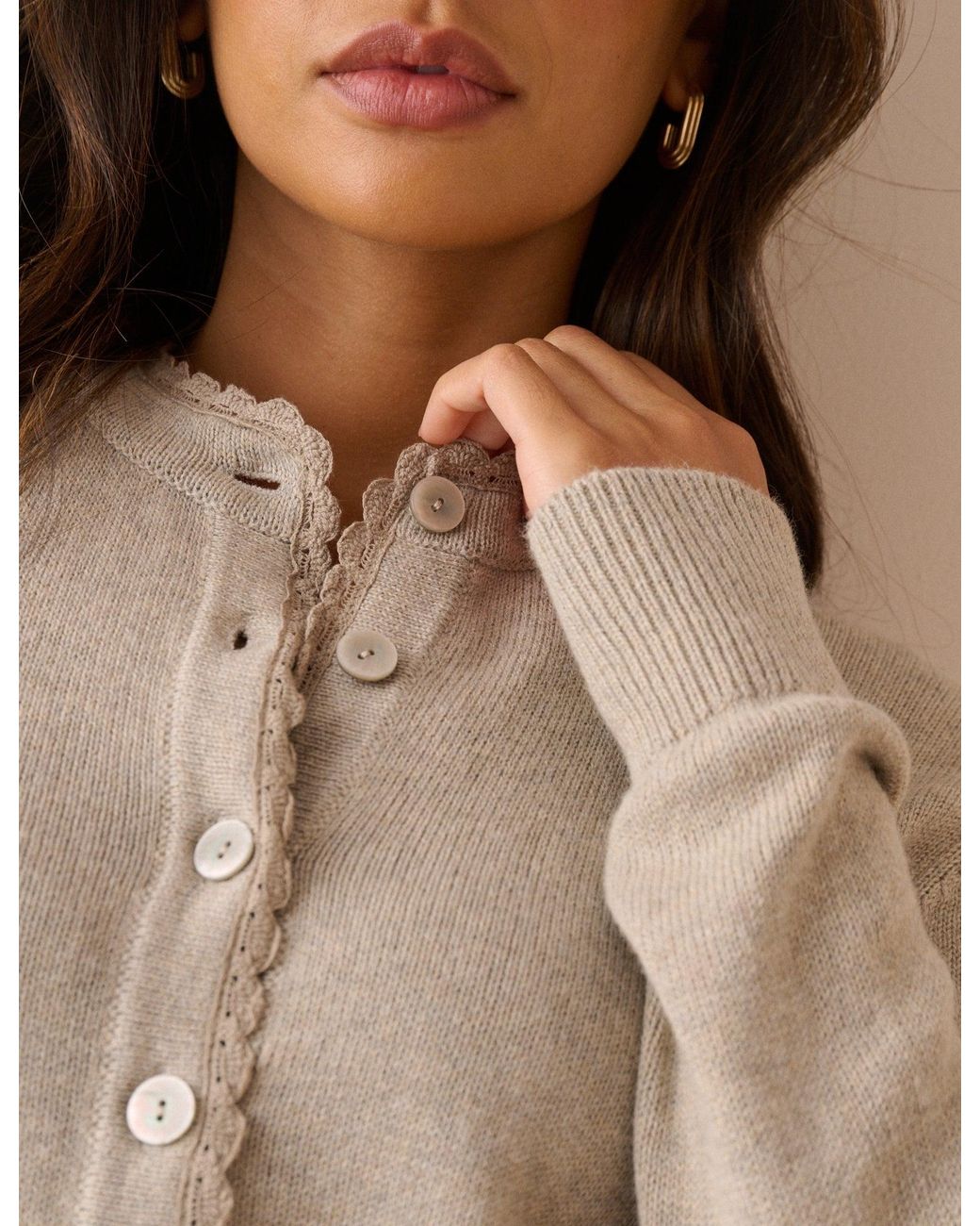 Nobody's Child Brown Oatmeal Lace Trim Cardigan