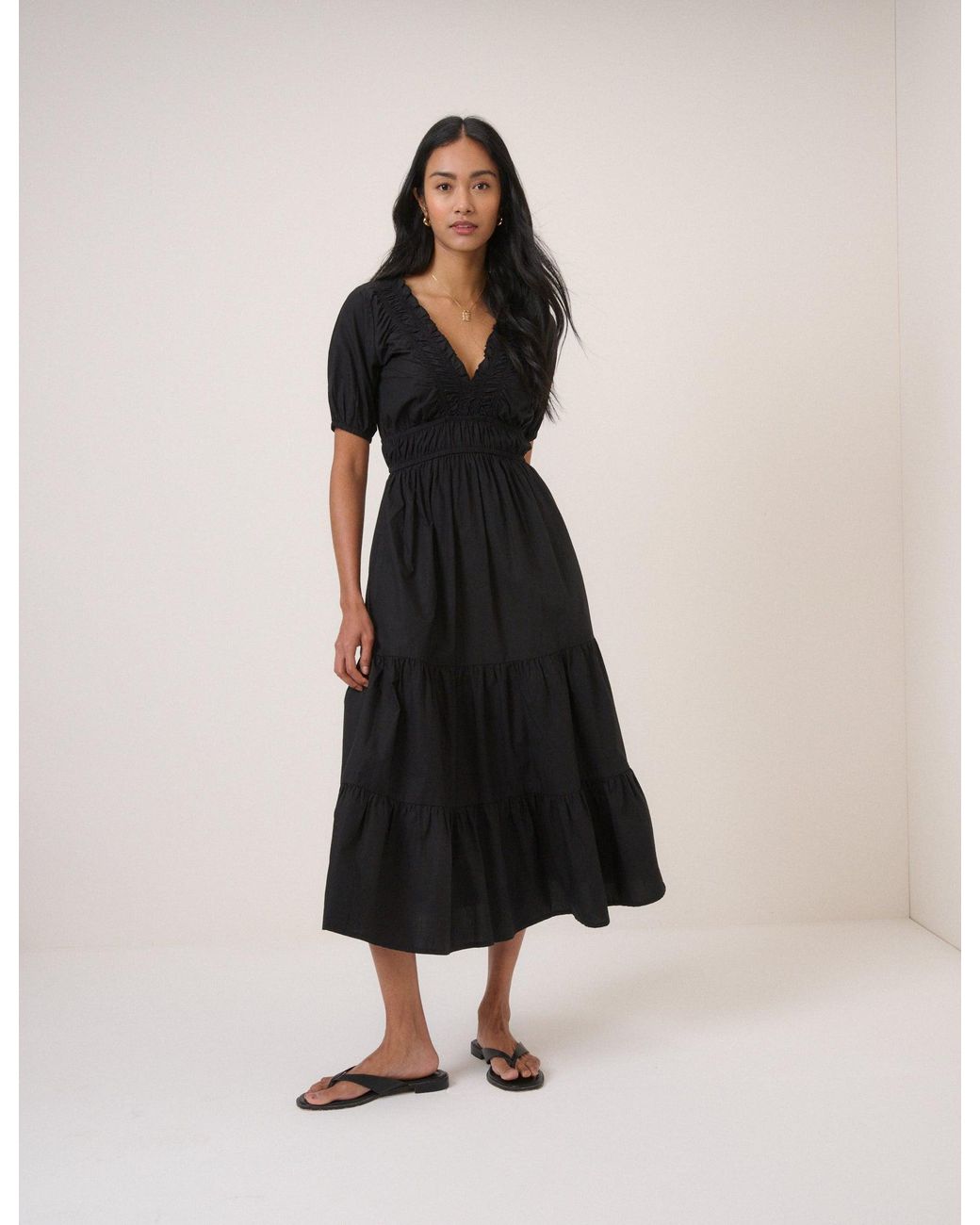 Nobody's Child White Tiered Madison Midi Dress