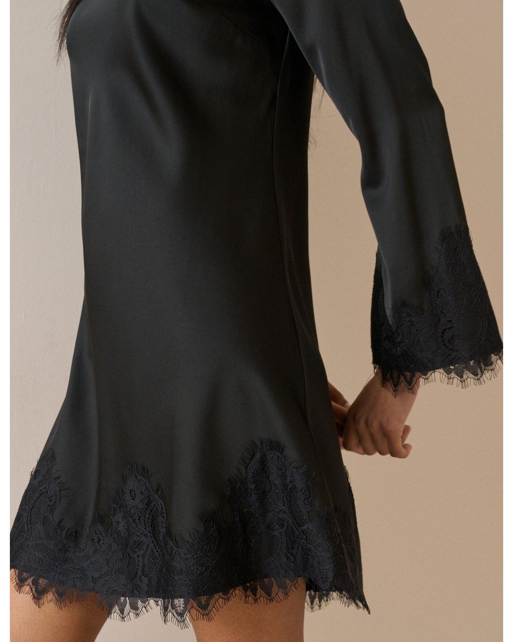 Nobody's Child Natural Lace Trim Satin Kamari Mini Dress