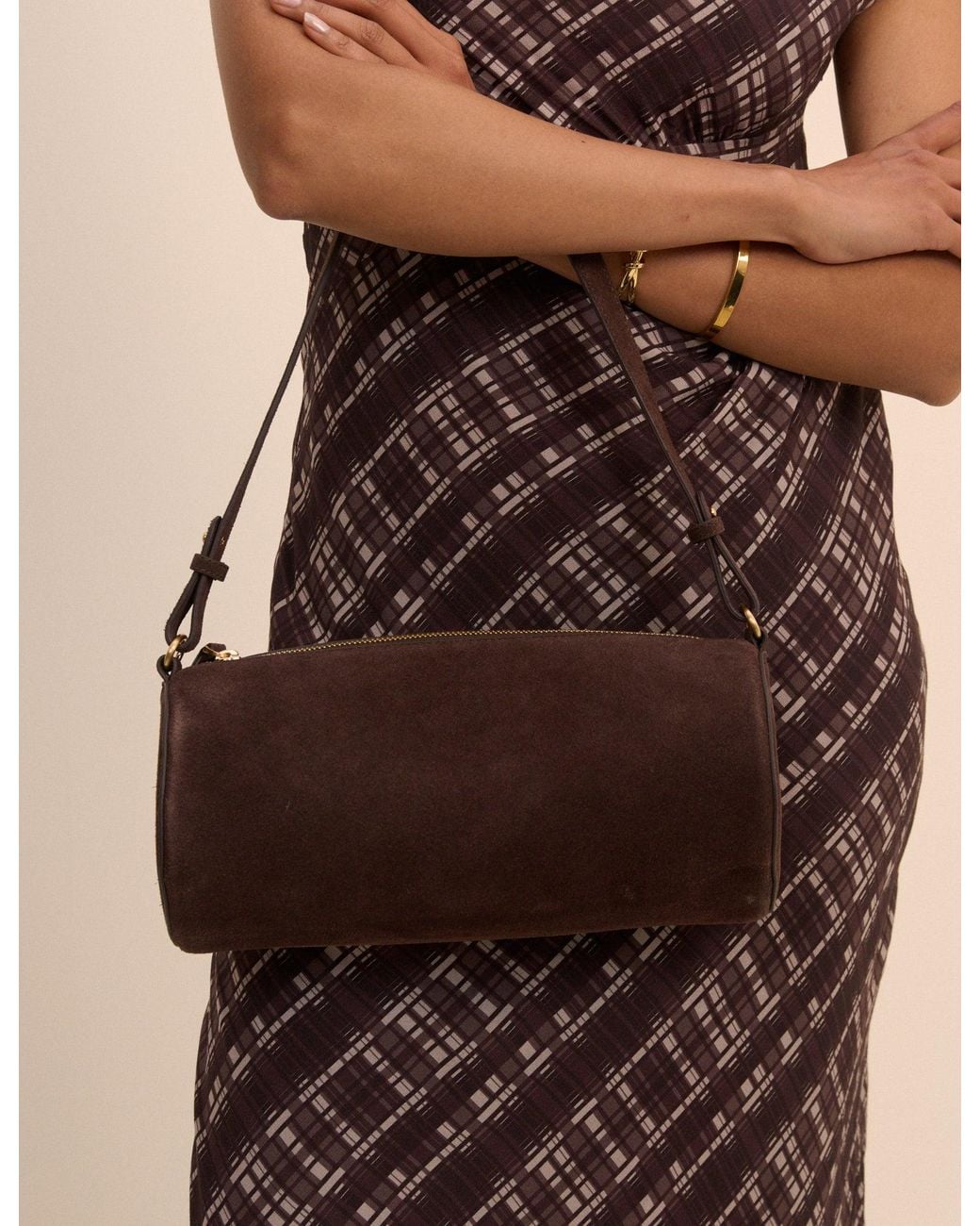 Nobody's Child Brown Suede Barrel Bag