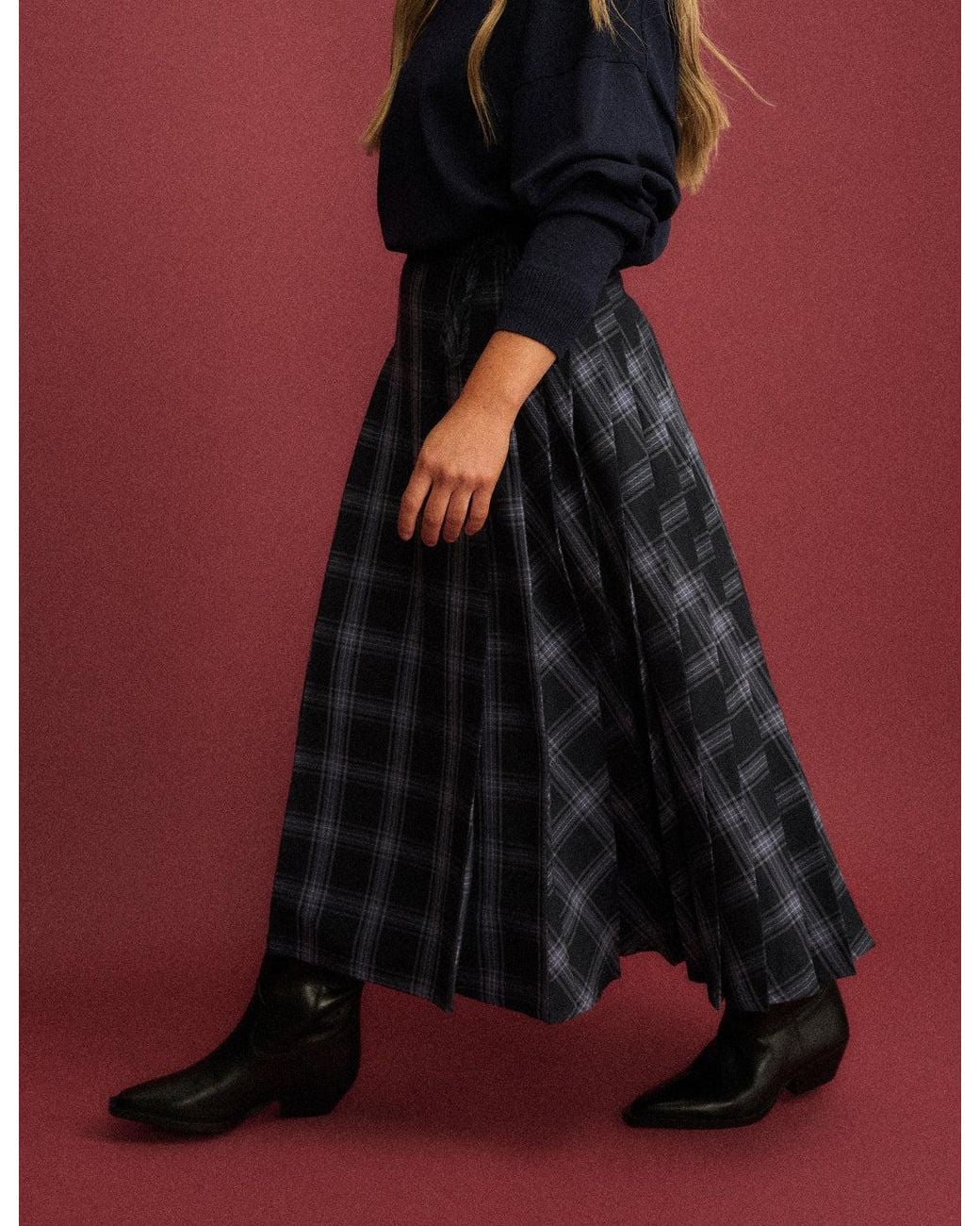 Nobody's Child Blue Tartan Pleated Midi Skirt
