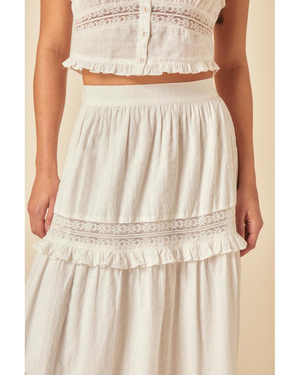 Nobody's Child Natural Tiered Lace Detail Skirt